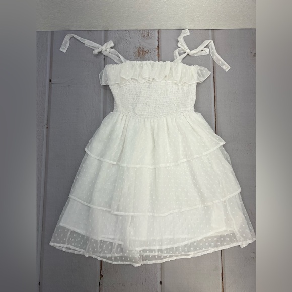 Square Neck Puff Sleeves Ruffle Midi Dress Boho Swiss Dot Tie Back Smocked Dress - Picture 13 of 17